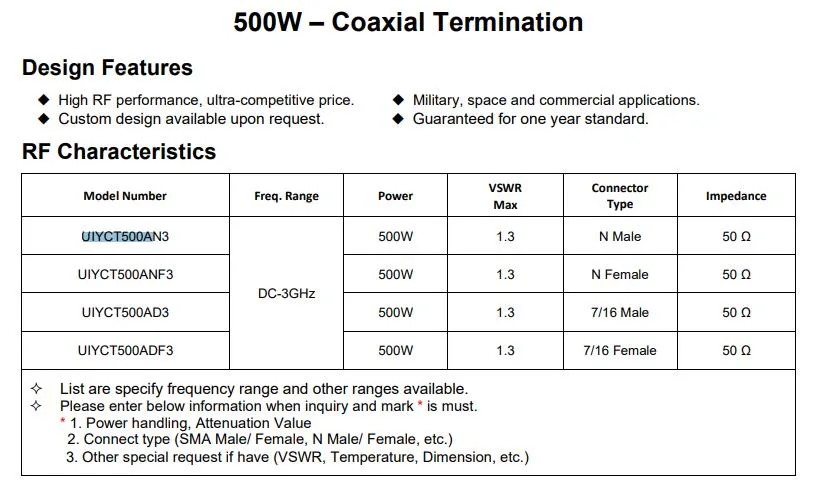 DC-3GHz 50ohm 500W RF Dummy Load Termination with 7/16 DIN Female Connector